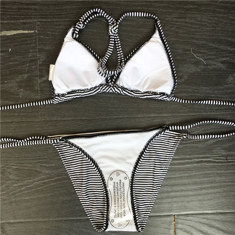 Damen Triangel-Bikini-Set mit klassischem Streifenmuster EB