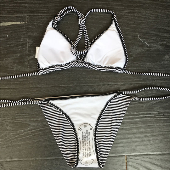 Damen Triangel-Bikini-Set mit klassischem Streifenmuster EB