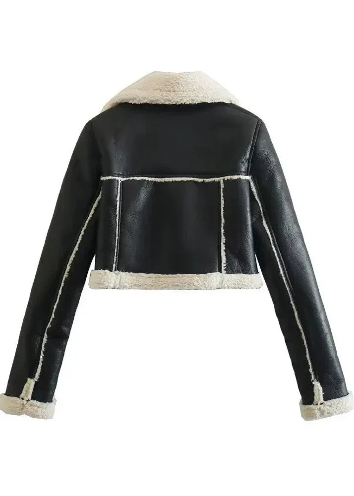 EB | Sherpa Trim Lederjacke - Kurzer Reißverschlussstil