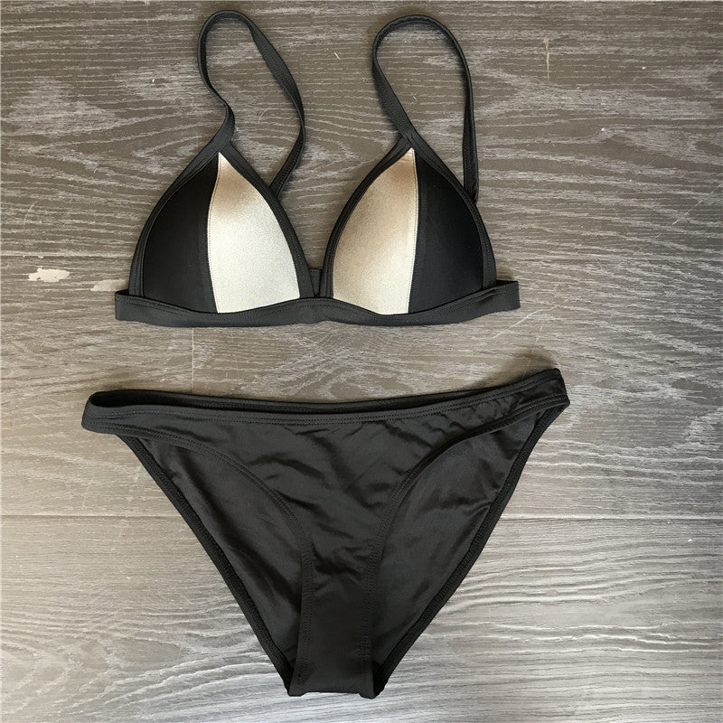 Damen Triangel-Bikini-Set mit modischem Kontrast EB