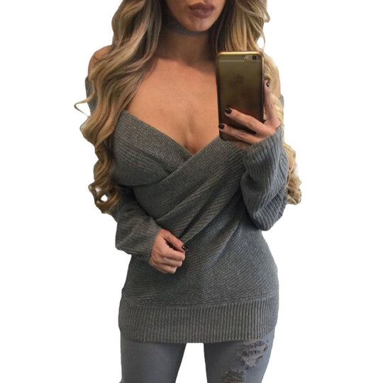 Damen Wickelstrickkleid mit tiefem V-Ausschnitt und lässigem Schnitt EB