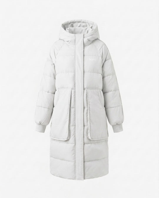 Damen nan langer wattierter Kapuzenmantel mit oversized Pattentaschen, elastischen Bündchen und verdecktem Zweiwege-Reißverschluss EB