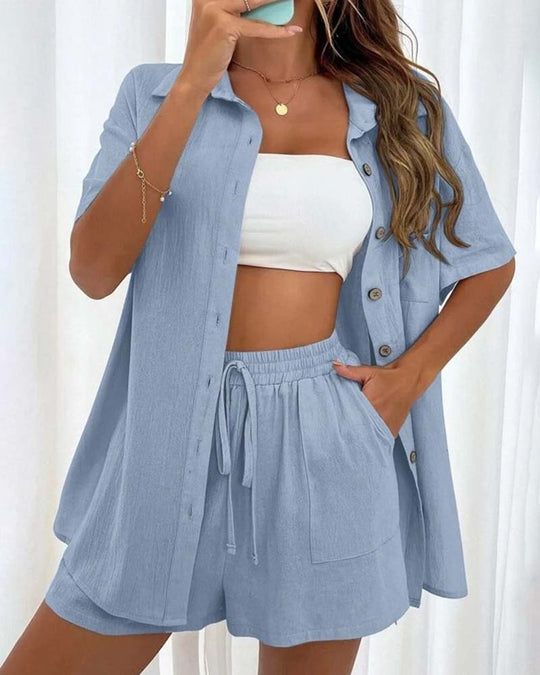 EB | Lässiges Set Aus Einfarbigem Hemd und Shorts