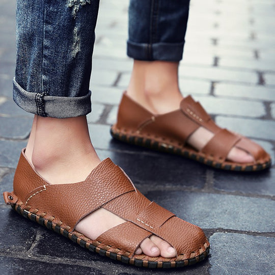 Herren Bequeme Leder-Sandalen mit rutschfester Sohle EB