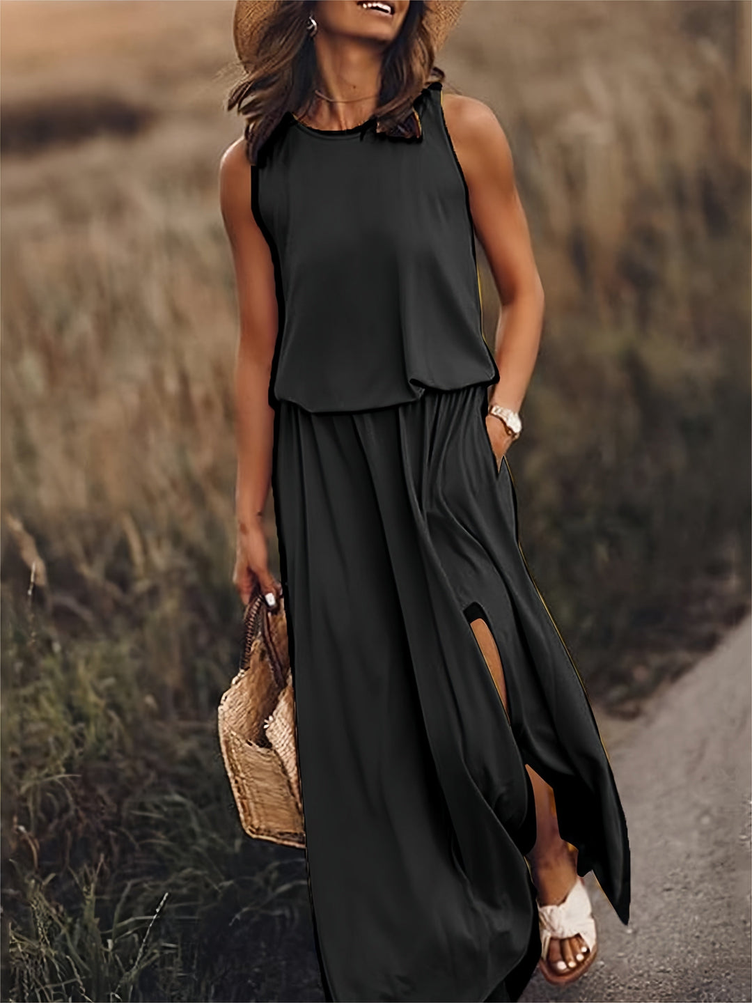 EB | Damen Schwarzes Modal Boho Maxikleid Farben