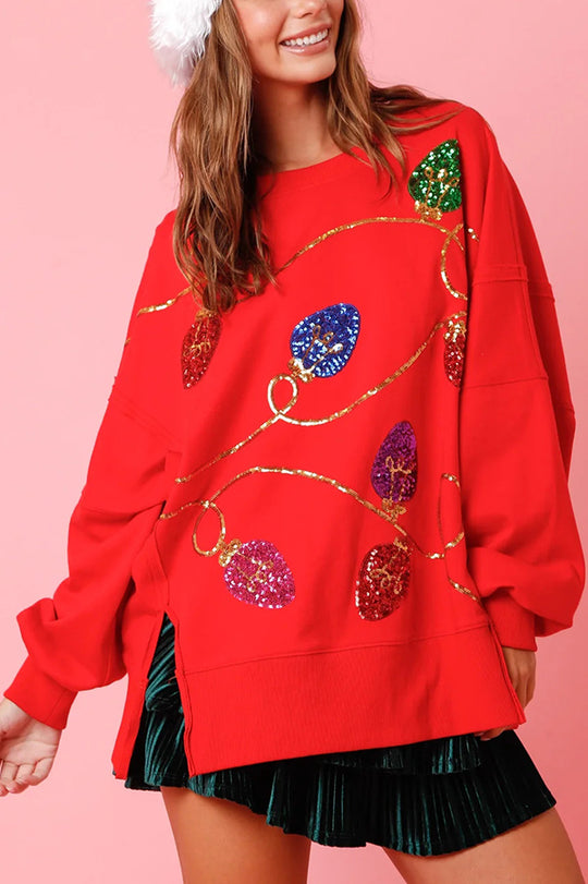 EB | Weihnachtslichter Pailletten Schlitz Pullover Sweatshirt