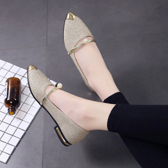 Damen Elegante Slipper mit funkelndem Obermaterial und modischem Perlenschmuck EB
