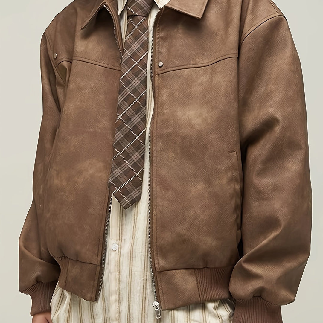 EB | Vintage-Jacke Aus Braunem Pu mit Lockerer Passform
