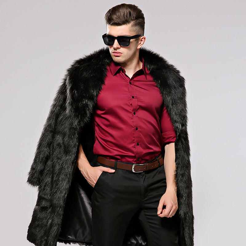 Herren Modischer Kunstpelzmantel mit elegantem Schnitt und festem Revers EB