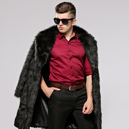 Herren Modischer Kunstpelzmantel mit elegantem Schnitt und festem Revers EB