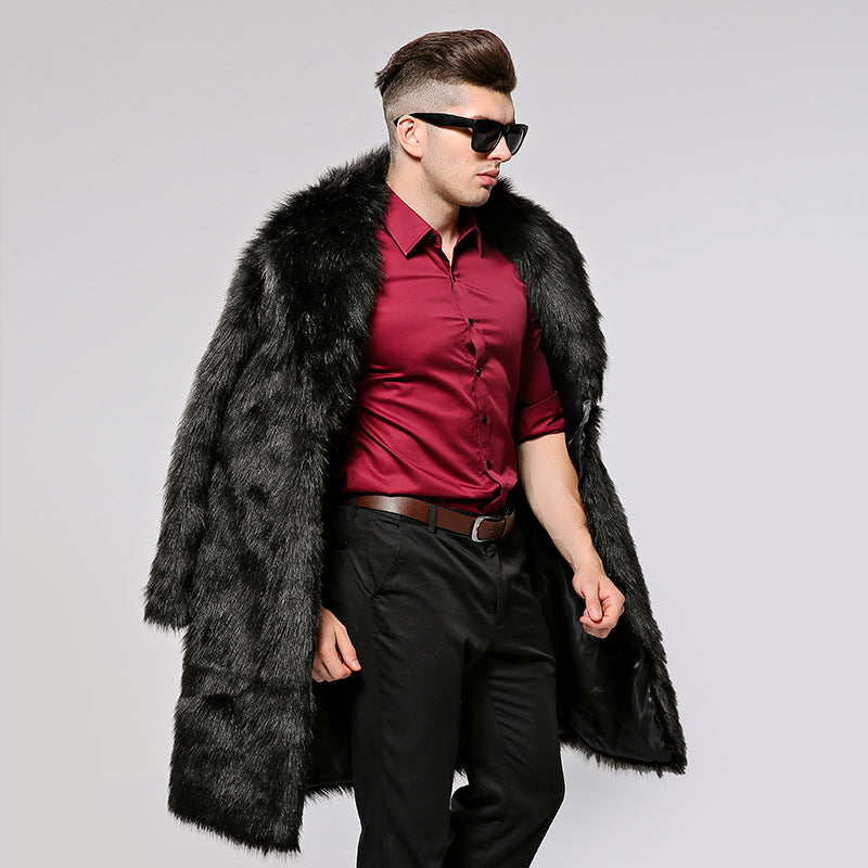 Herren Modischer Kunstpelzmantel mit elegantem Schnitt und festem Revers EB