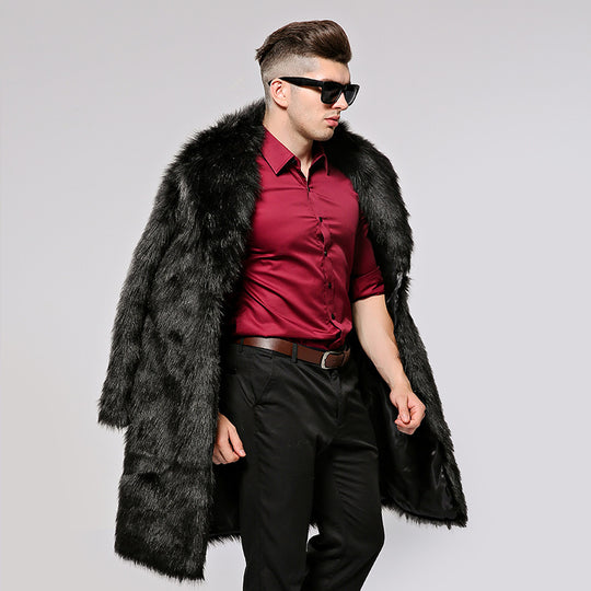 Herren Modischer Kunstpelzmantel mit elegantem Schnitt und festem Revers EB