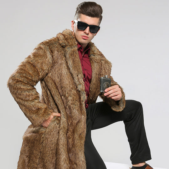 Herren Modischer Kunstpelzmantel mit elegantem Schnitt und festem Revers EB