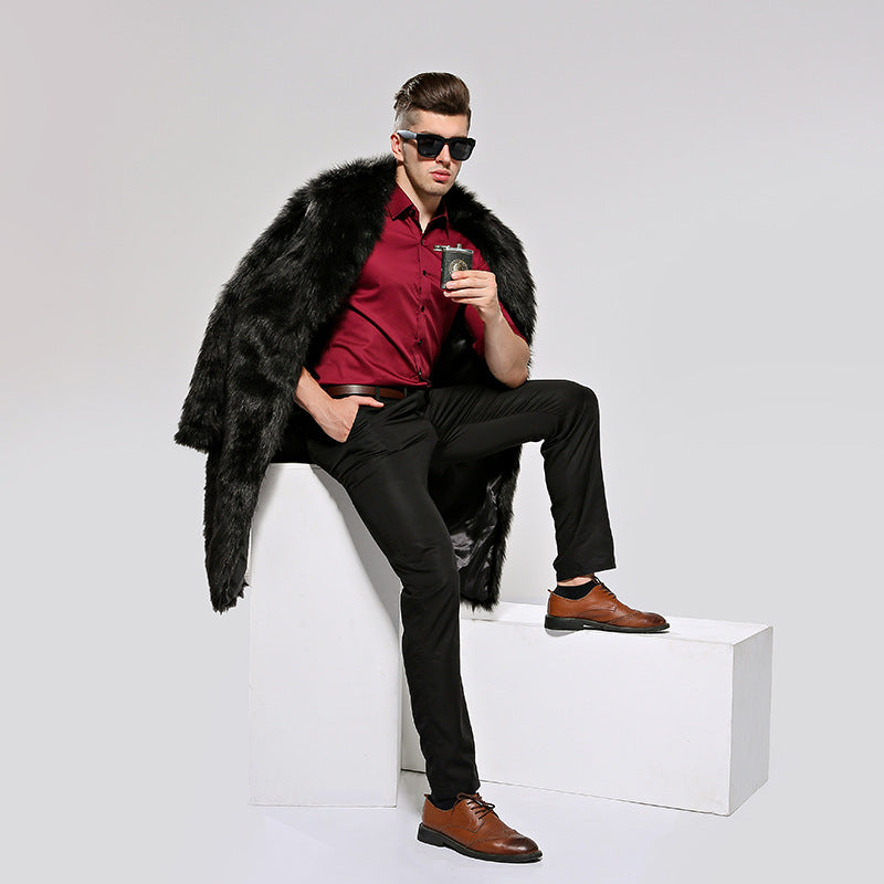 Herren Modischer Kunstpelzmantel mit elegantem Schnitt und festem Revers EB
