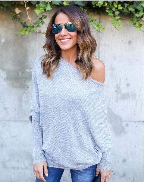 Damen legerer Off-Shoulder Pullover aus weichem Strick EB
