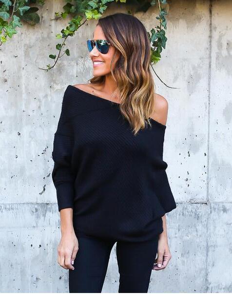 Damen legerer Off-Shoulder Pullover aus weichem Strick EB