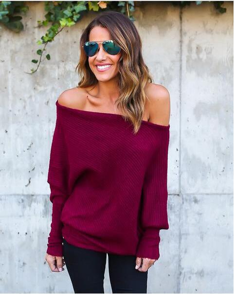 Damen legerer Off-Shoulder Pullover aus weichem Strick EB
