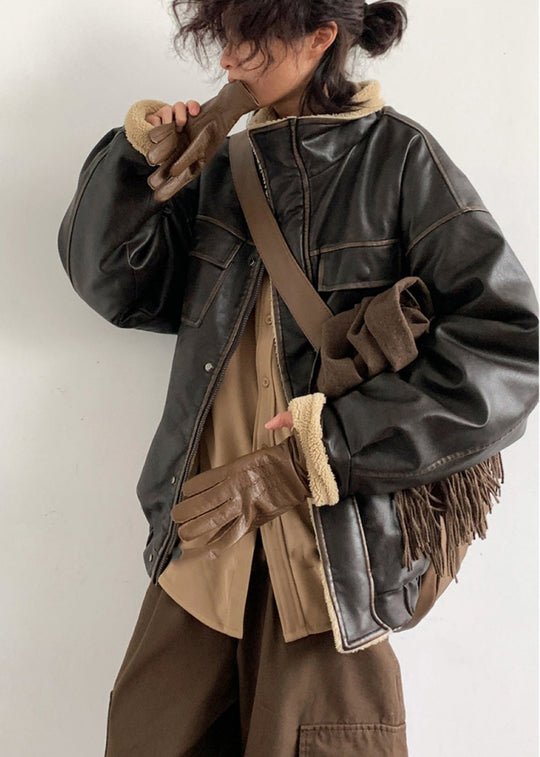 EB | Inspirierte Lammfleece gefütterte Lederjacke – Unisex-Stil