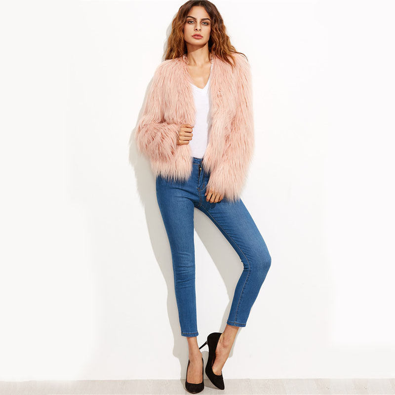 Damen Flauschiger Kunstfell Überwurfjacke EB