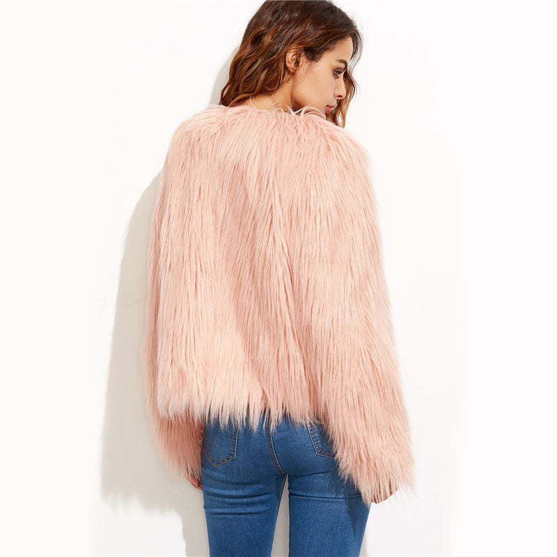 Damen Flauschiger Kunstfell Überwurfjacke EB