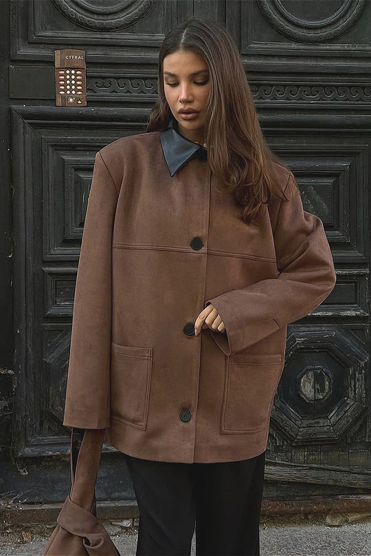 EB | Retro Wildlederkragen Kontrastjacke