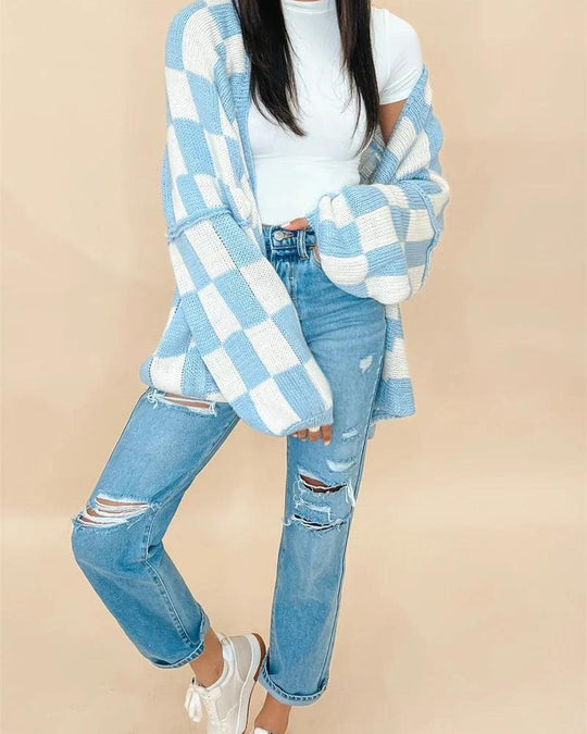 EB | Übergroße Karierte Strickjacke