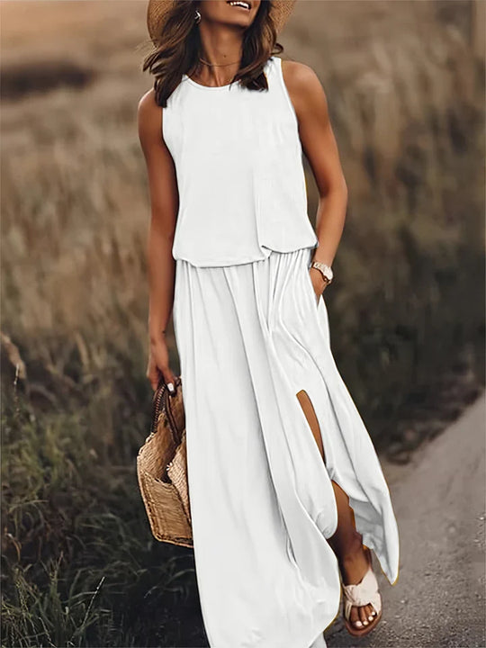 damen einfarbiges maxikleid