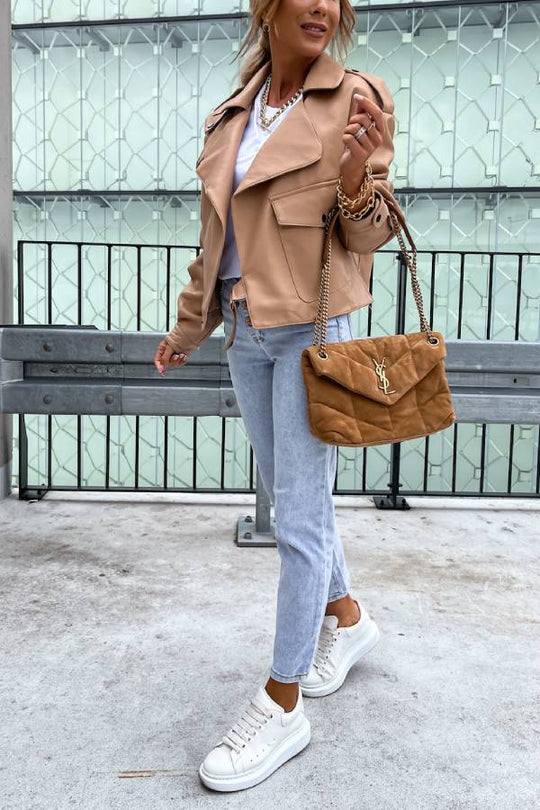 EB | Leder Revers Taschen Britischer Stil Kurzjacke