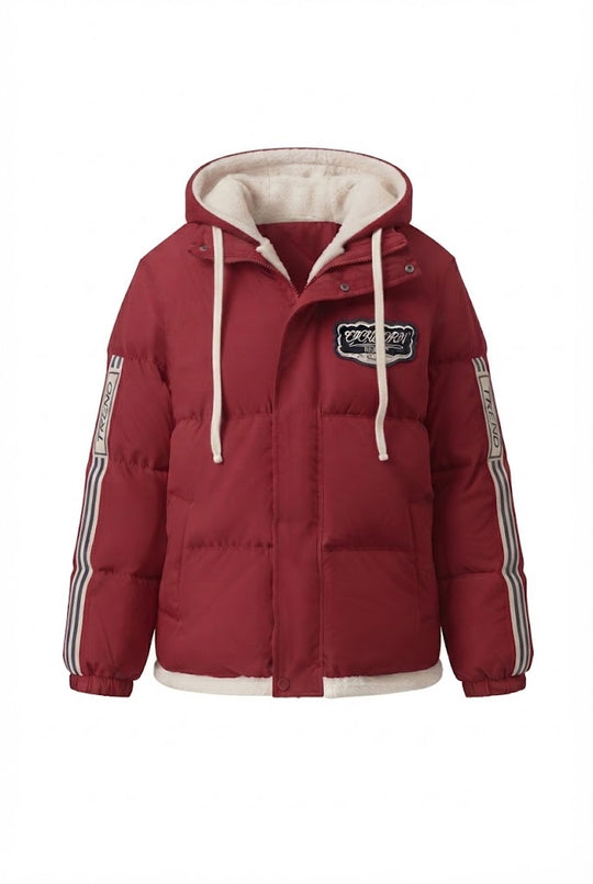 Damen nan sportive gesteppte Kapuzenjacke mit hochwertiger Teddy-Innenkonstruktion und sportiven Streifenärmeln EB