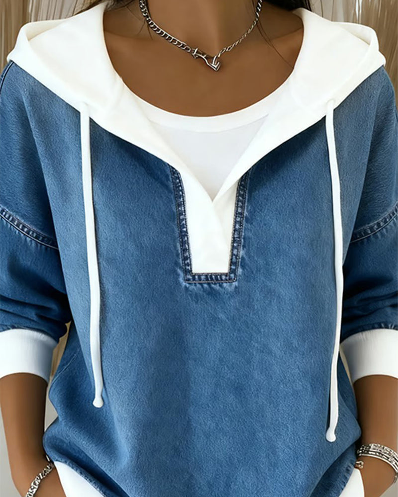 EB | Sweatshirt mit Schnürung und Denim Einsätzen