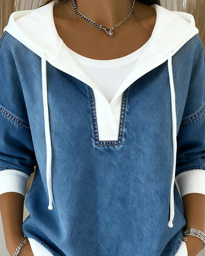 EB | Sweatshirt mit Schnürung und Denim Einsätzen