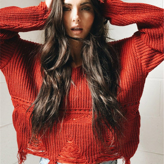 Damen Pullover mit lässigem Fransen-Design EB