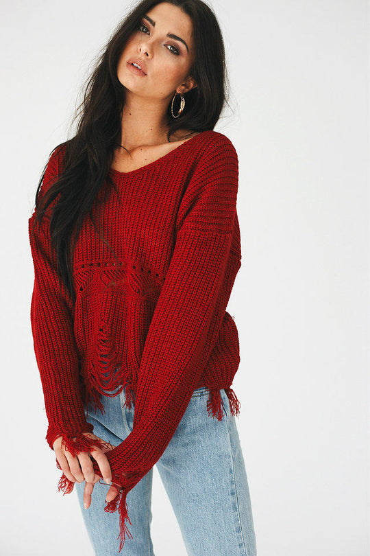 Damen Pullover mit lässigem Fransen-Design EB