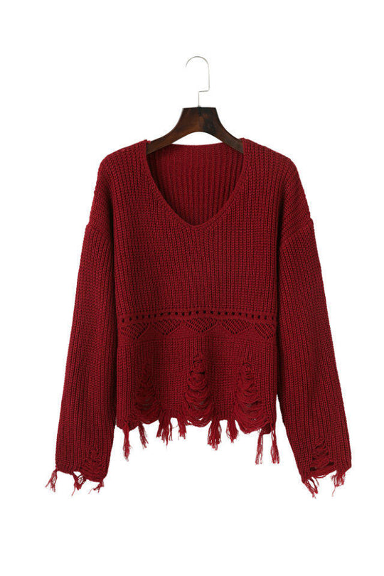 Damen Pullover mit lässigem Fransen-Design EB