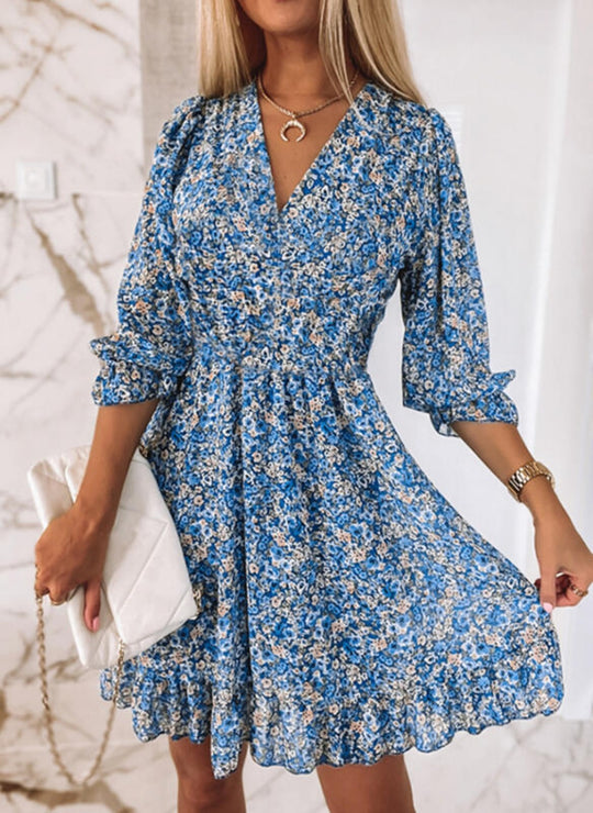 EB | Mittellanges Kleid mit V-Ausschnitt und böhmischem Print für Damen