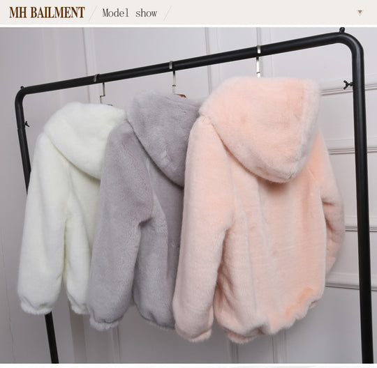 Damen Plüschjacke mit Kapuze und hochwertiger Fleece-Oberfläche EB