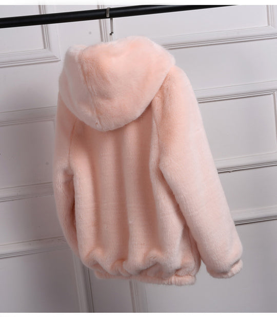 Damen Plüschjacke mit Kapuze und hochwertiger Fleece-Oberfläche EB