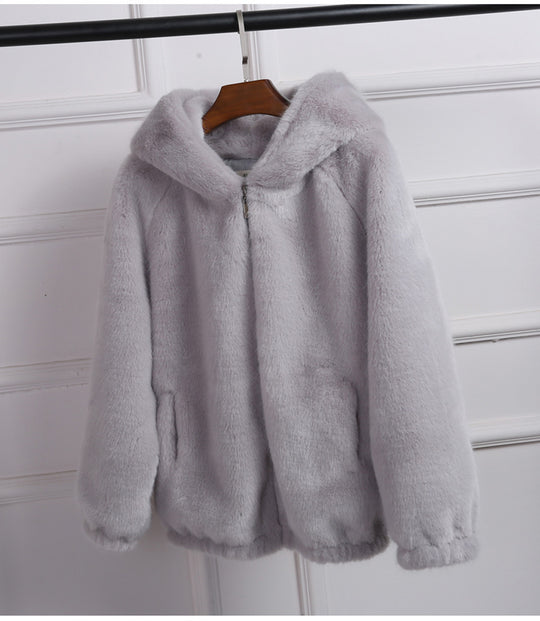 Damen Flauschige Kapuzenjacke EB