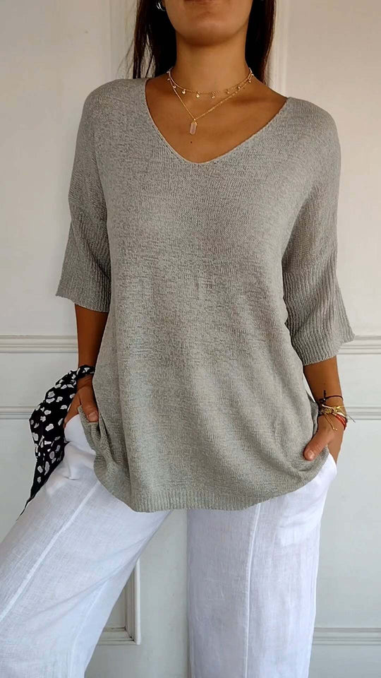 Pullover gestricktes Shirt mit V-Ausschnitt