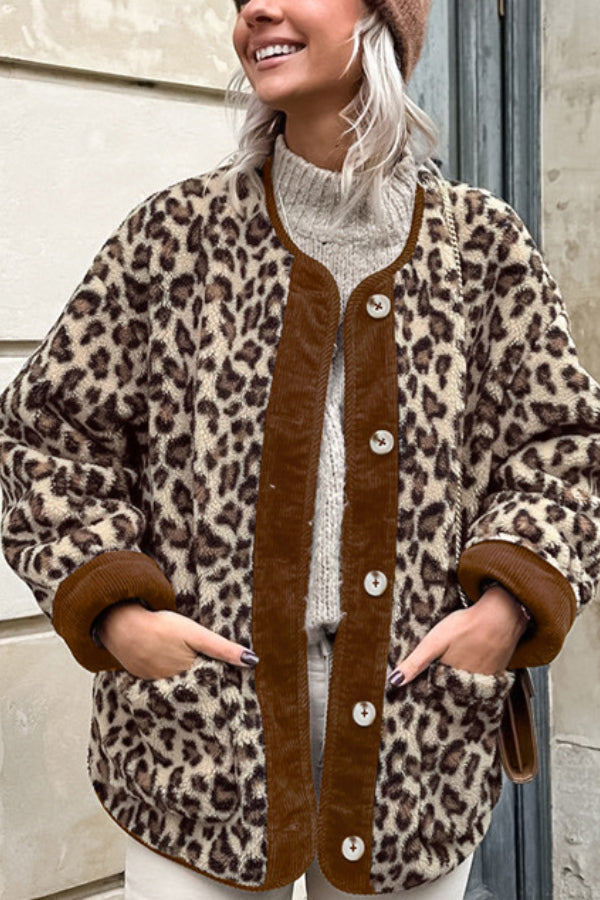 EB | Leopard Lockere Lockere Kaschmir Warme Jacke