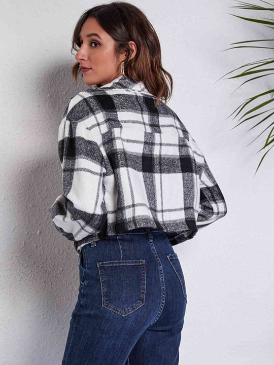 EB | Karierter Knopf-Front-Jacke mit Taschen