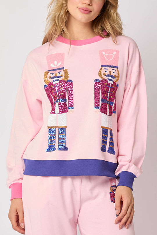 EB | Weihnachtsmann Pailletten Freizeit Sweatshirt und elastische Taillen lockere Taschenhose Set