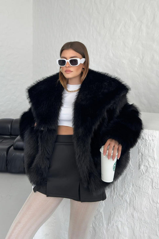EB | Faux-Fur-Schalkragenjacke