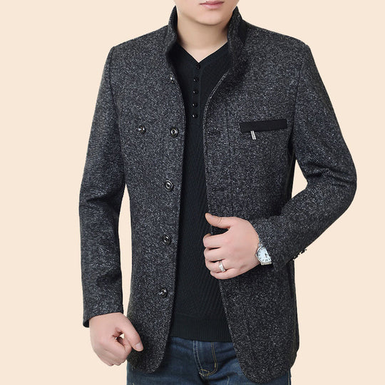 Herren Taillierter Wollmix-Kurzmantel mit Rippenkragen und verdeckter Knopfleiste EB