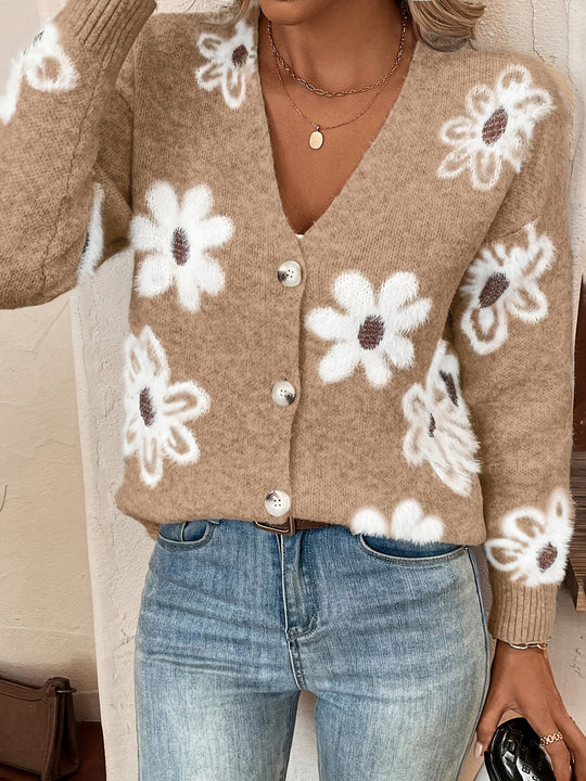 EB | Weiche Strickjacke mit Blumenmuster Acryl Wärme und Stil