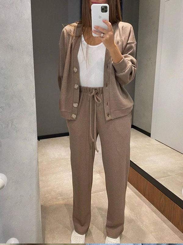 EB | lässiges V-Ausschnitt Pullover- und Hose-Set