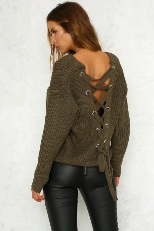 Damen Grobstrickpullover mit lockerer Passform und tiefem Rundhalsausschnitt EB