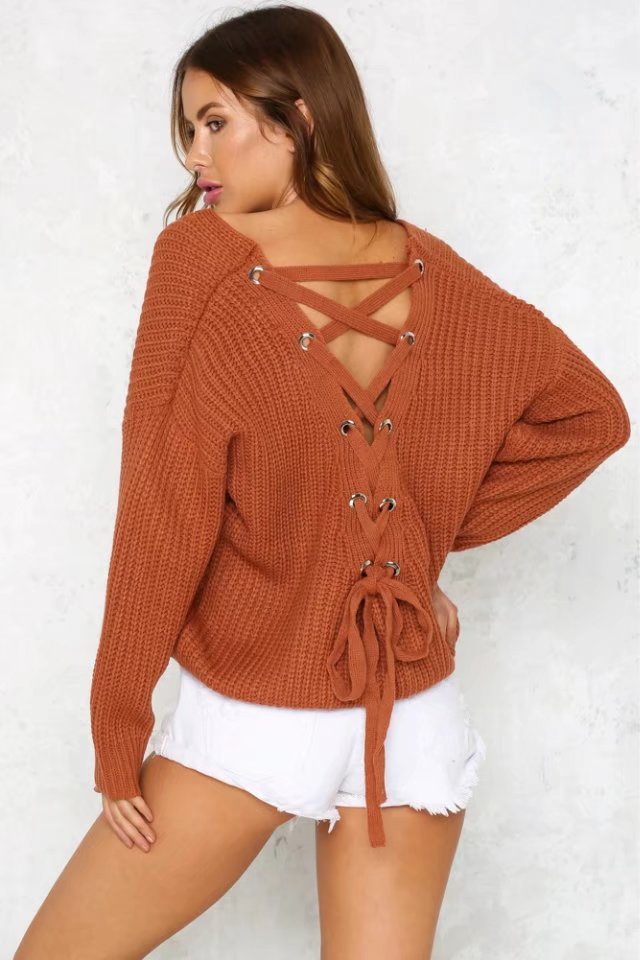 Damen Grobstrickpullover mit lockerer Passform und tiefem Rundhalsausschnitt EB