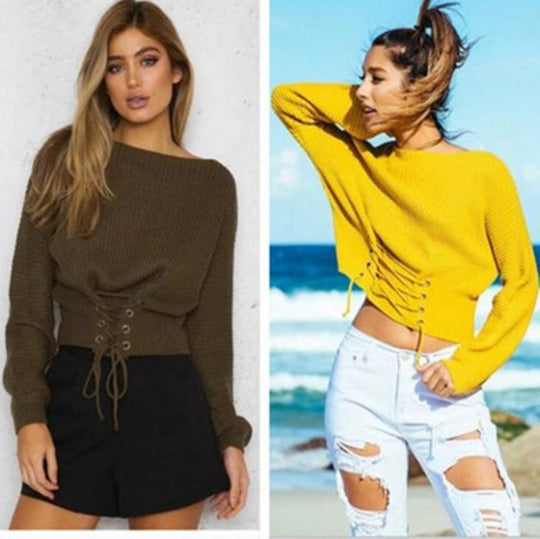 Damen lockerer Strickpullover mit ausgefallenem Rückendetail EB
