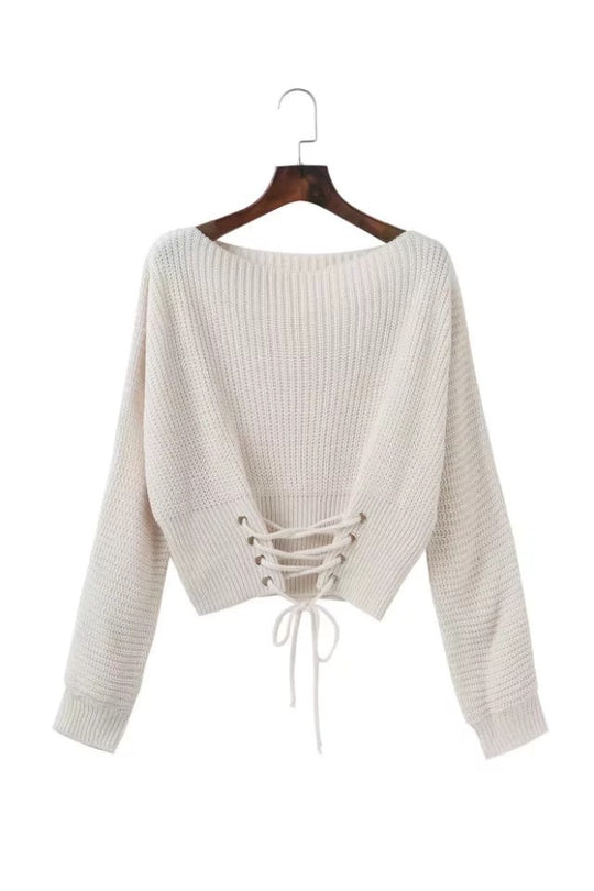 Damen lockerer Strickpullover mit ausgefallenem Rückendetail EB